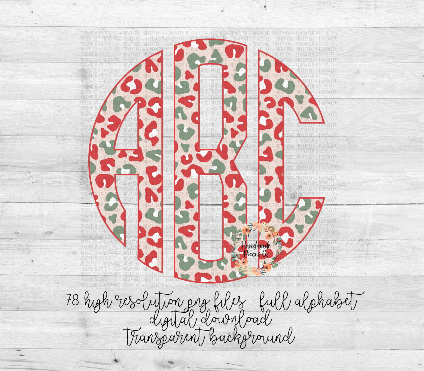 Leopard Monogram, Christmas Red/Green - Multiple Styles - Digital Download