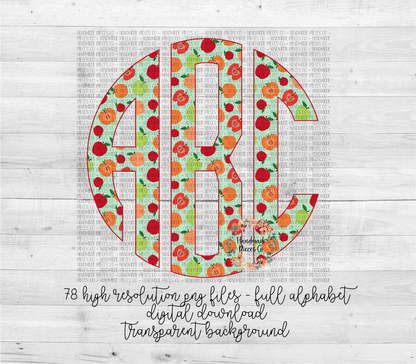 Apple Monogram, Multi Color - Multiple Styles - Digital Download