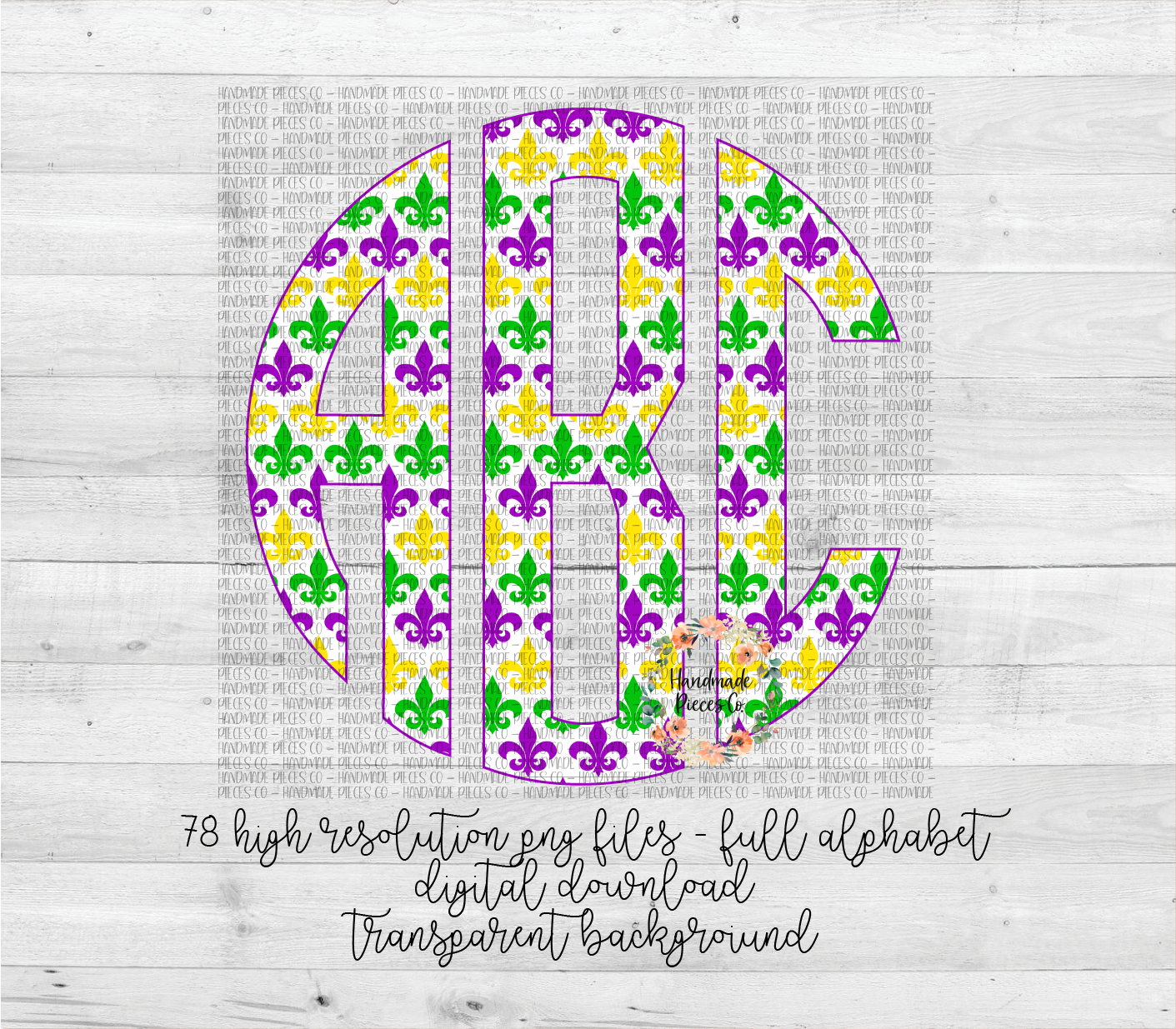 Mardi Gras Fleur De Lis Monogram, White Background - Multiple Styles - Digital Download