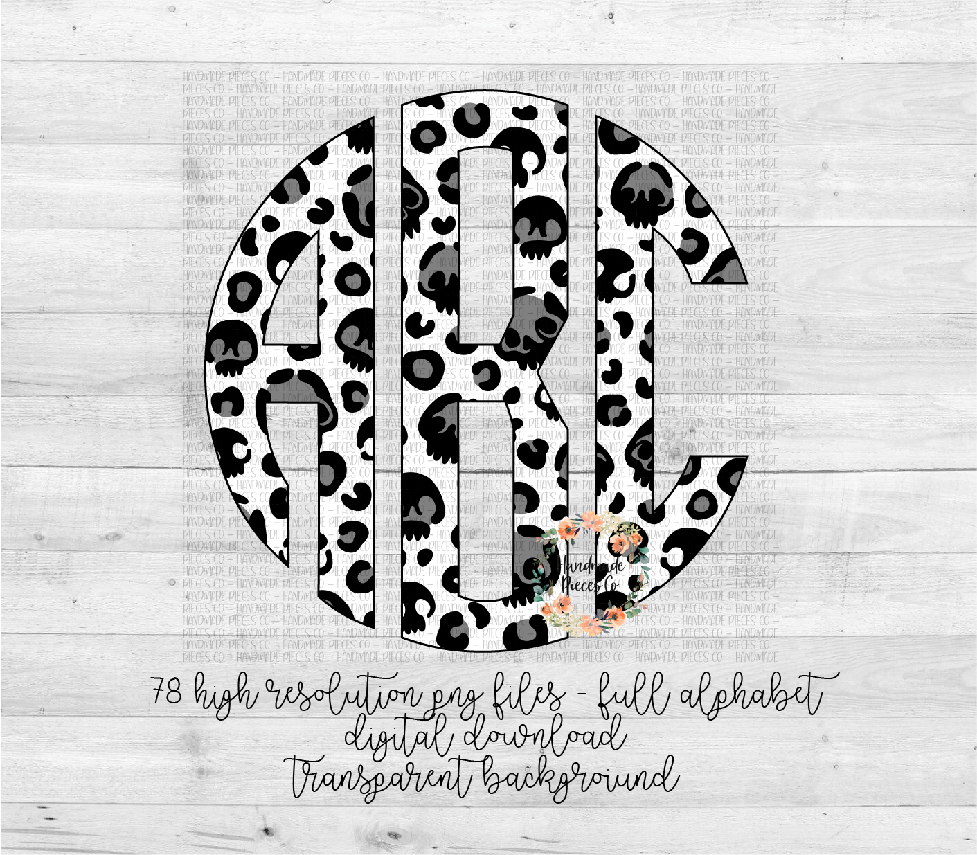 Leopard Skulls Monogram, Snow - Multiple Styles - Digital Download