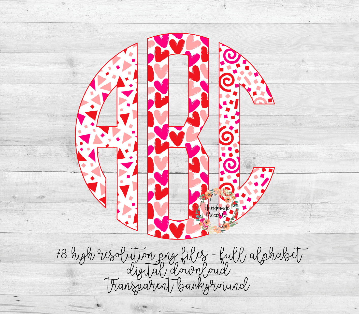 Valentine's Day Trio Monogram - Multiple Styles - Digital Download