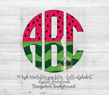 Watermelon Monogram, Split - Multiple Styles - Digital Download