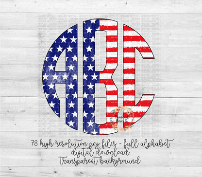 Stars and Stripes Monogram, Vertical - Multiple Styles - Digital Download