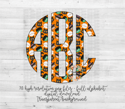 Halloween Monogram, Pattern 3 - Multiple Styles - Digital Download