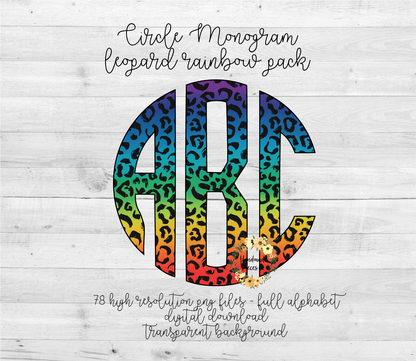 Leopard, Rainbow Monogram - Multiple Styles - Digital Download