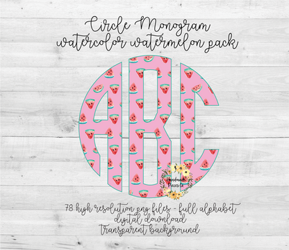 Watercolor Watermelon Monogram - Multiple Styles - Digital Download