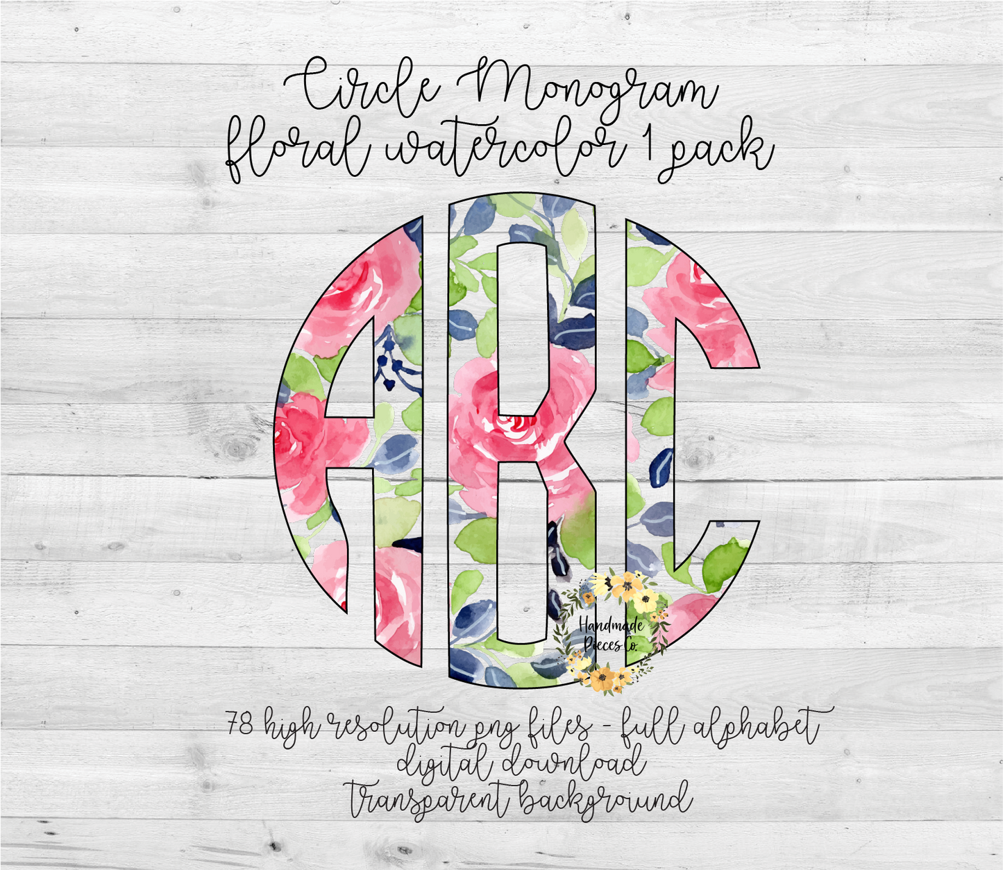 Floral Watercolor 1 Monogram - Multiple Styles - Digital Download