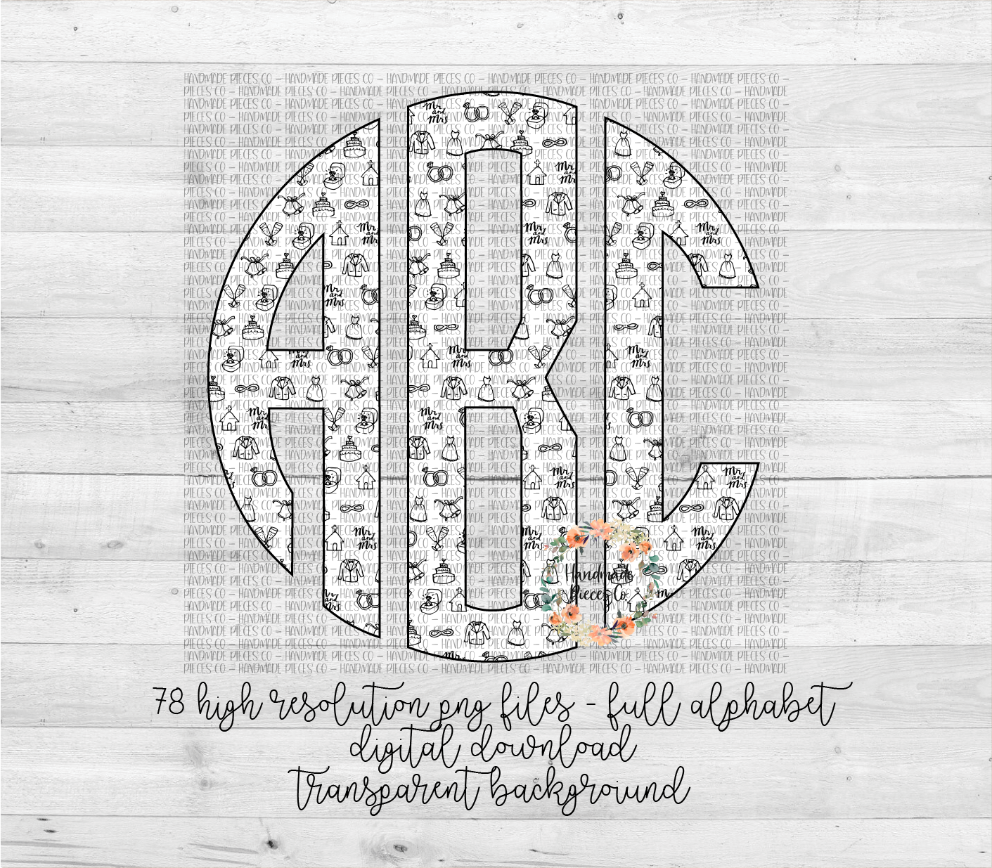 Wedding Doodle Monogram - Multiple Styles - Digital Download