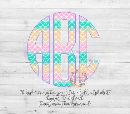 Mermaid Pastel Monogram - Multiple Styles - Digital Download