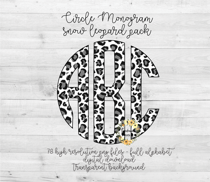 Leopard, Snow Monogram - Multiple Styles - Digital Download