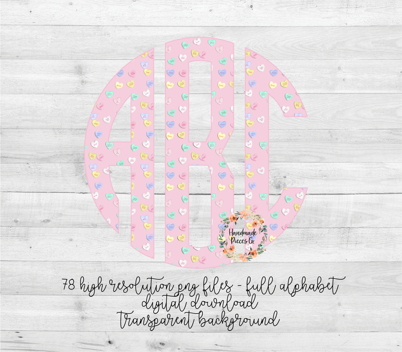 Conversation Hearts Monogram, Pink - Multiple Styles - Digital Download