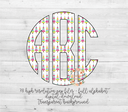 Christmas Trees, Colorful Monogram - Multiple Styles - Digital Download