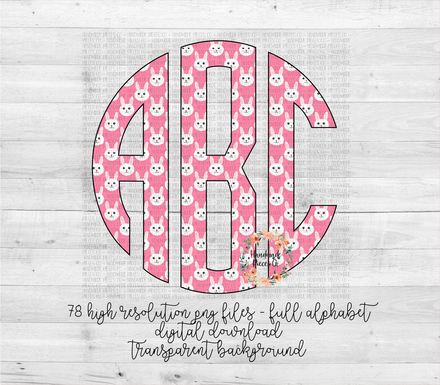 Easter Monogram, Pink Bunny - Multiple Styles - Digital Download