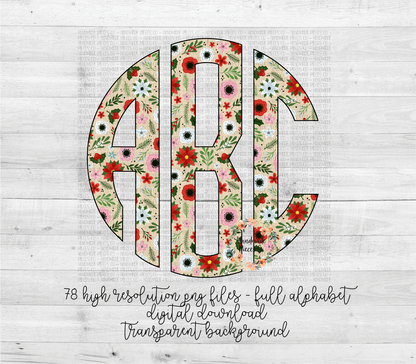 Merry and Bright Floral Monogram, Light Floral - Multiple Styles - Digital Download