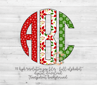 Christmas Trio Monogram - Multiple Styles - Digital Download