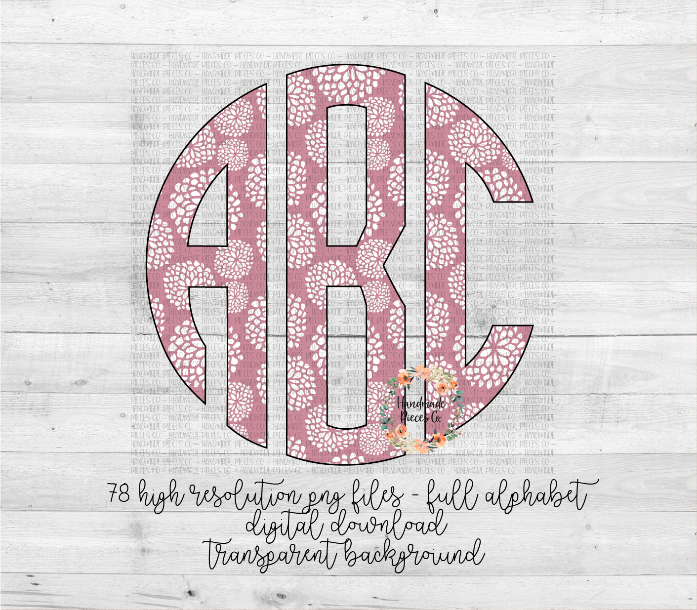 Floral Monogram, Blush Pink - Multiple Styles - Digital Download