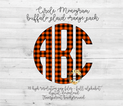 Buffalo Plaid, Orange Monogram - Multiple Styles - Digital Download