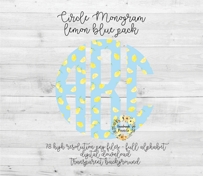 Lemon, Blue Monogram - Multiple Styles - Digital Download