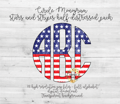 Stars and Stripes, Distressed Half Monogram - Multiple Styles - Digital Download