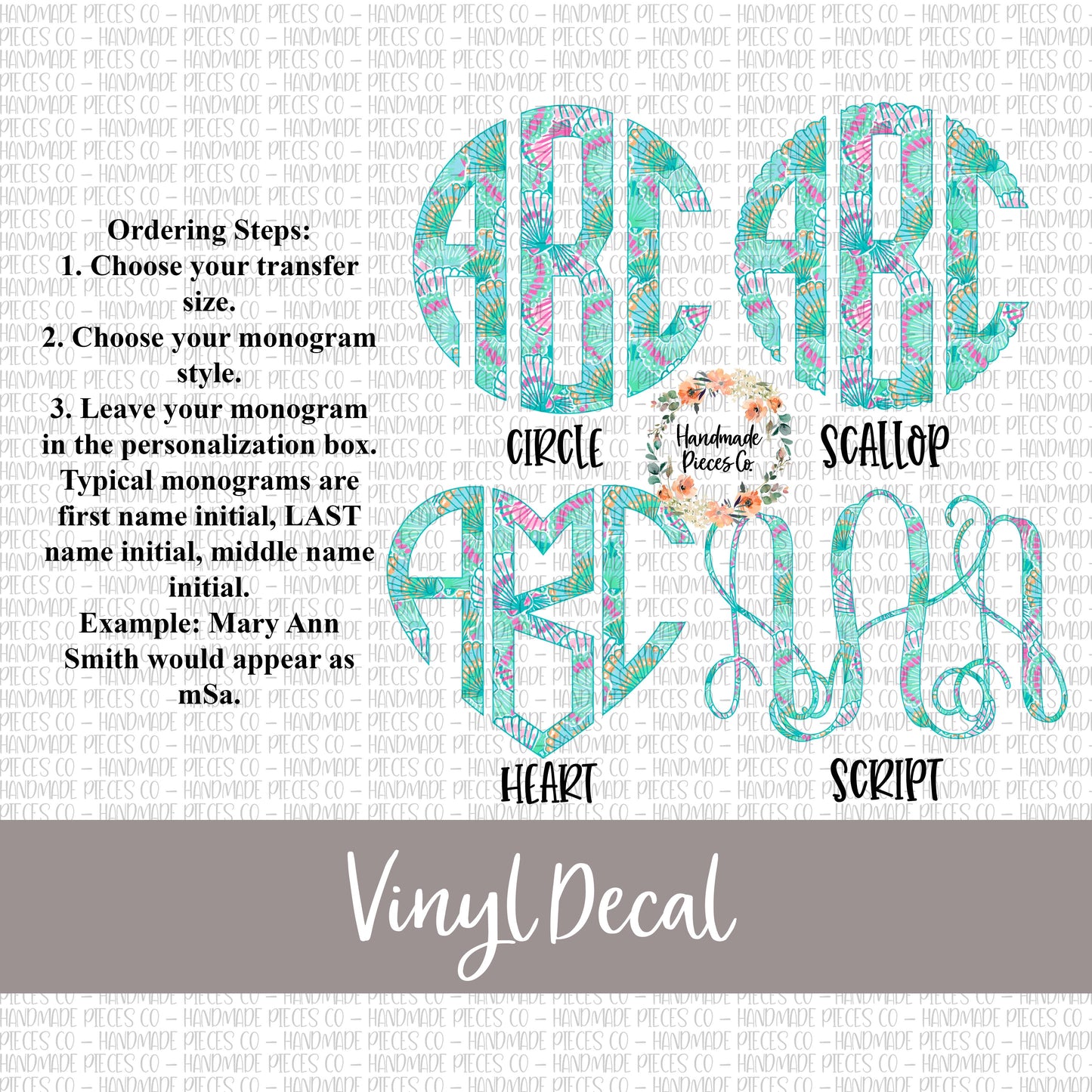 Seashell Monogram, Version 2 Vinyl Decal