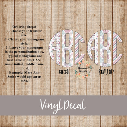 Floral Monogram Vinyl Decal, Purple Floral Trio