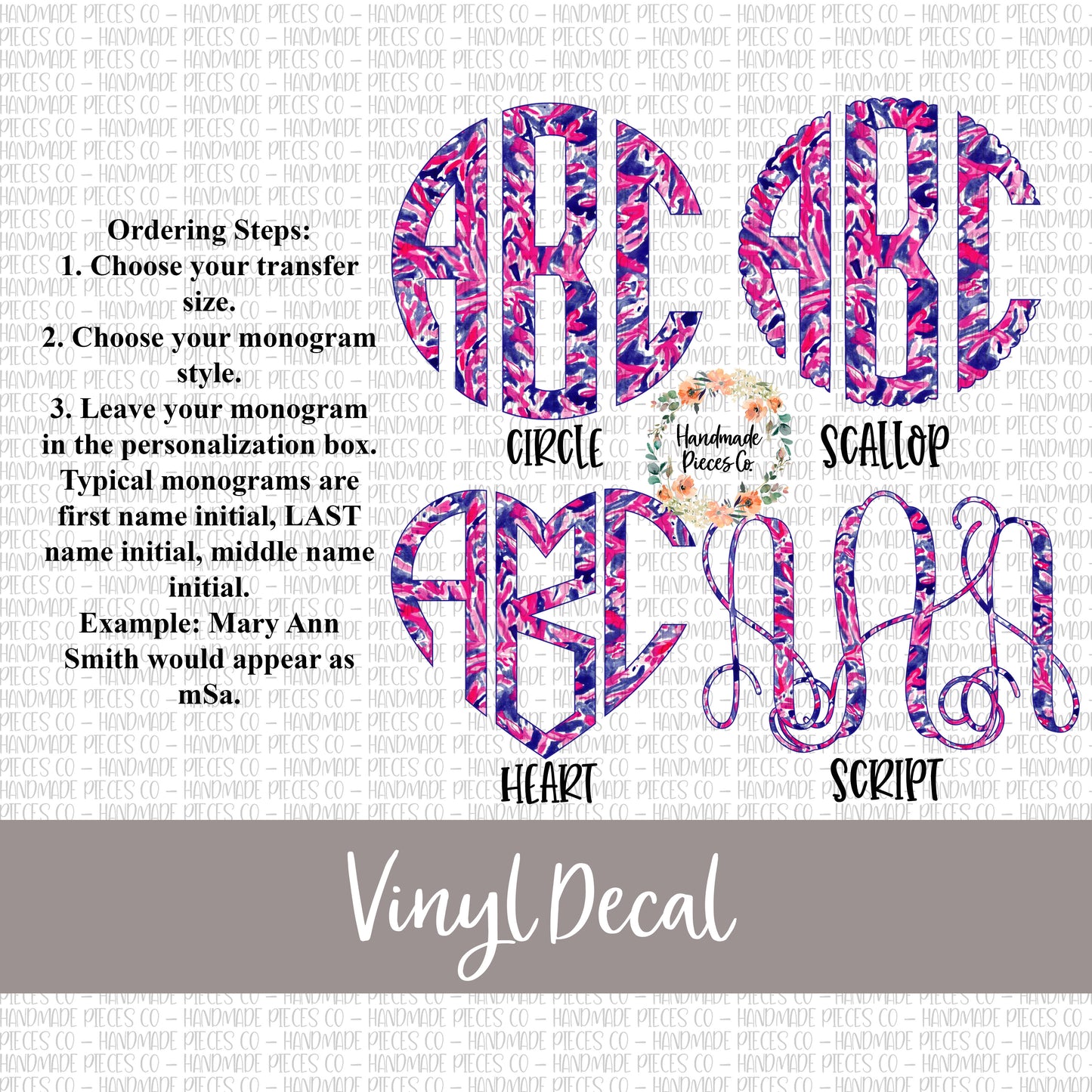 Purple and Pink Coral Monogram Vinyl Decal