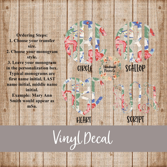 Floral Monogram Vinyl Decal, Floral 1