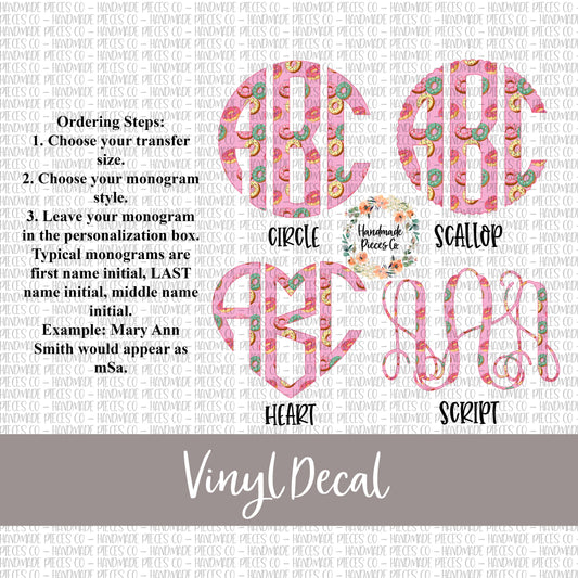 Donut Monogram Vinyl Decal, Donut 2