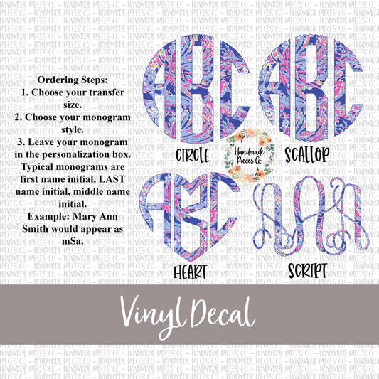 Shrimply Chic Monogram Vinyl Decal, Multicolor