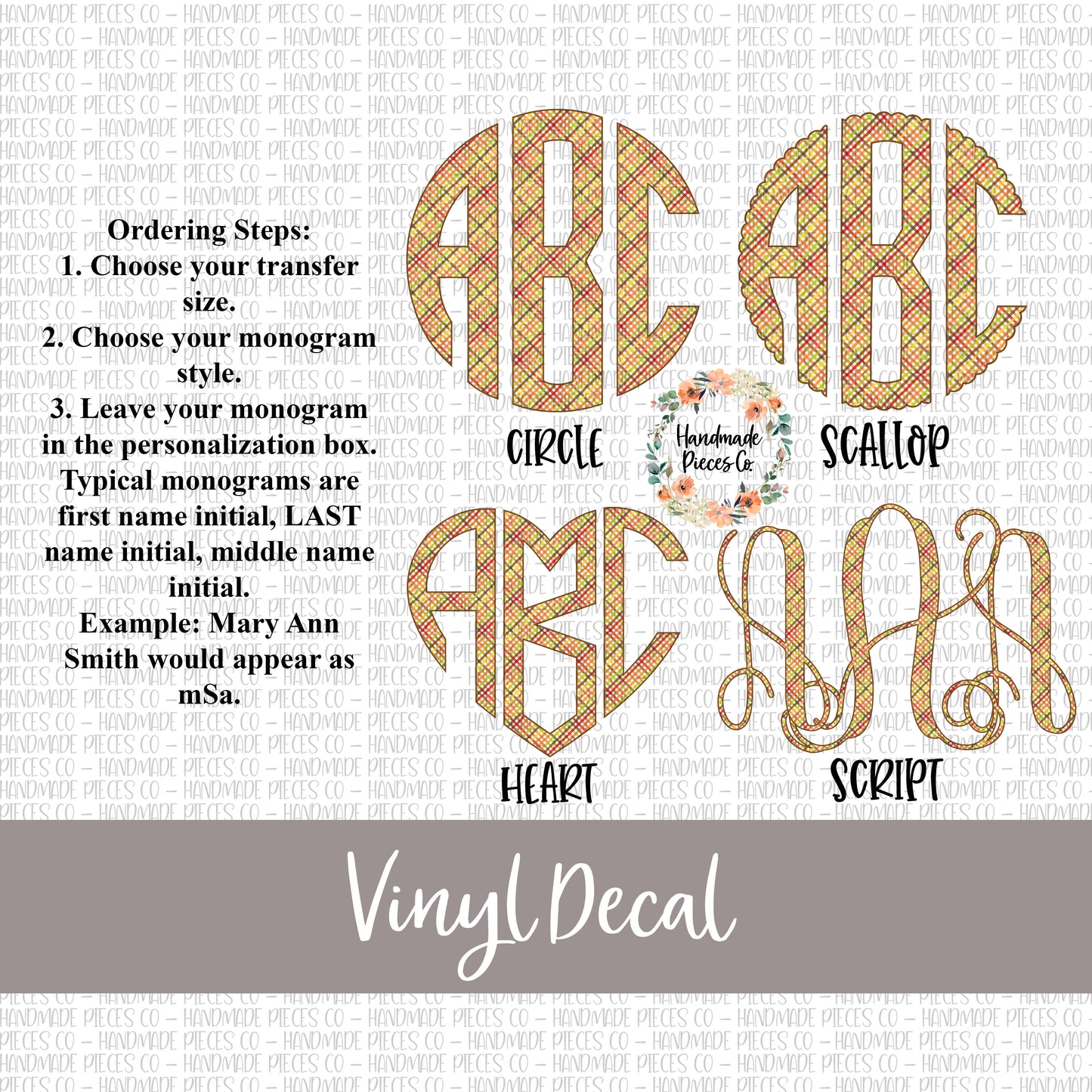 Gingham Fall Monogram Vinyl Decal