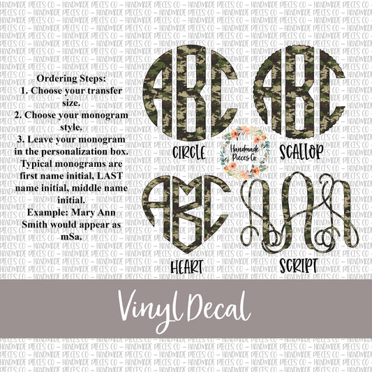 Camouflage Monogram Vinyl Decal, Camo 1