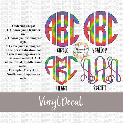 Tie Dye Monogram Vinyl Decal