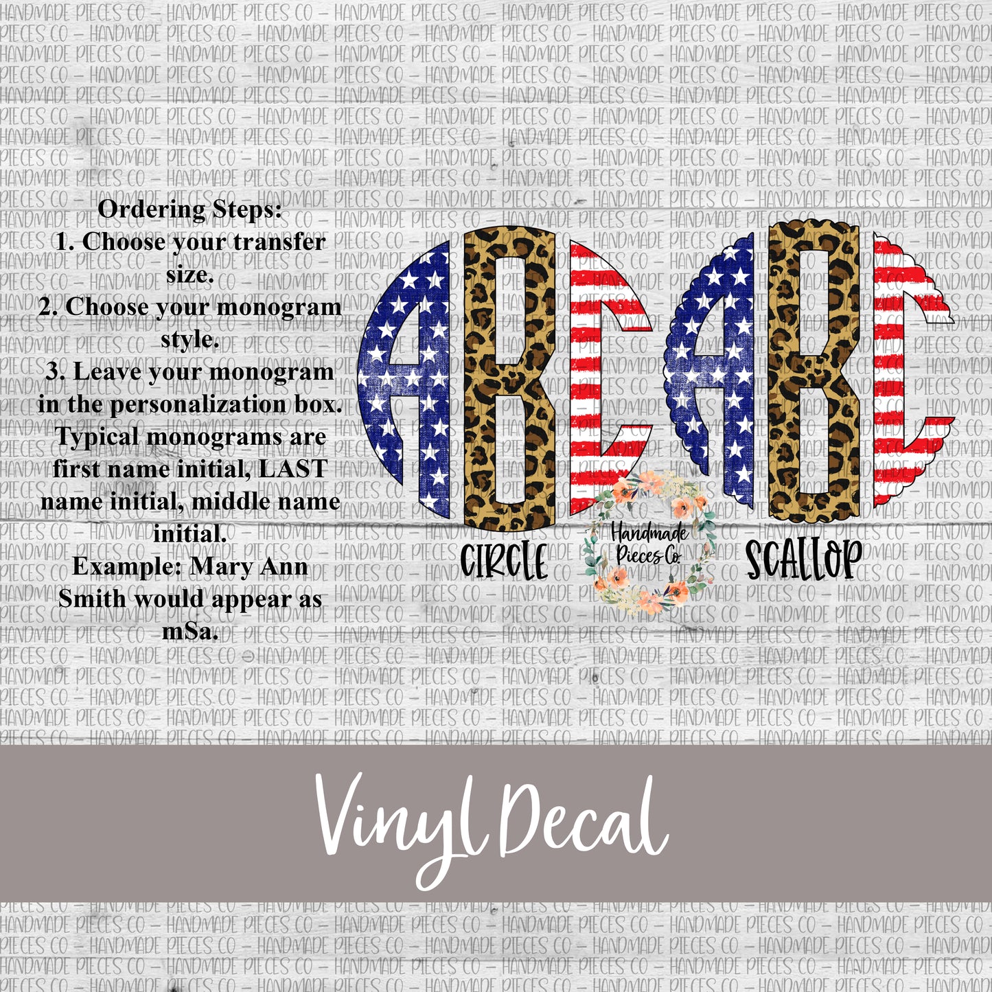 Patriotic Monogram, Stars Stripes & Leopard Trio -  Monogram Vinyl Decal