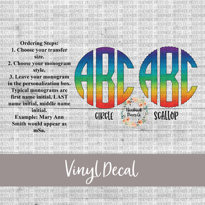 Rainbow Monogram Monogram Vinyl Decal, Ombre Horizontal