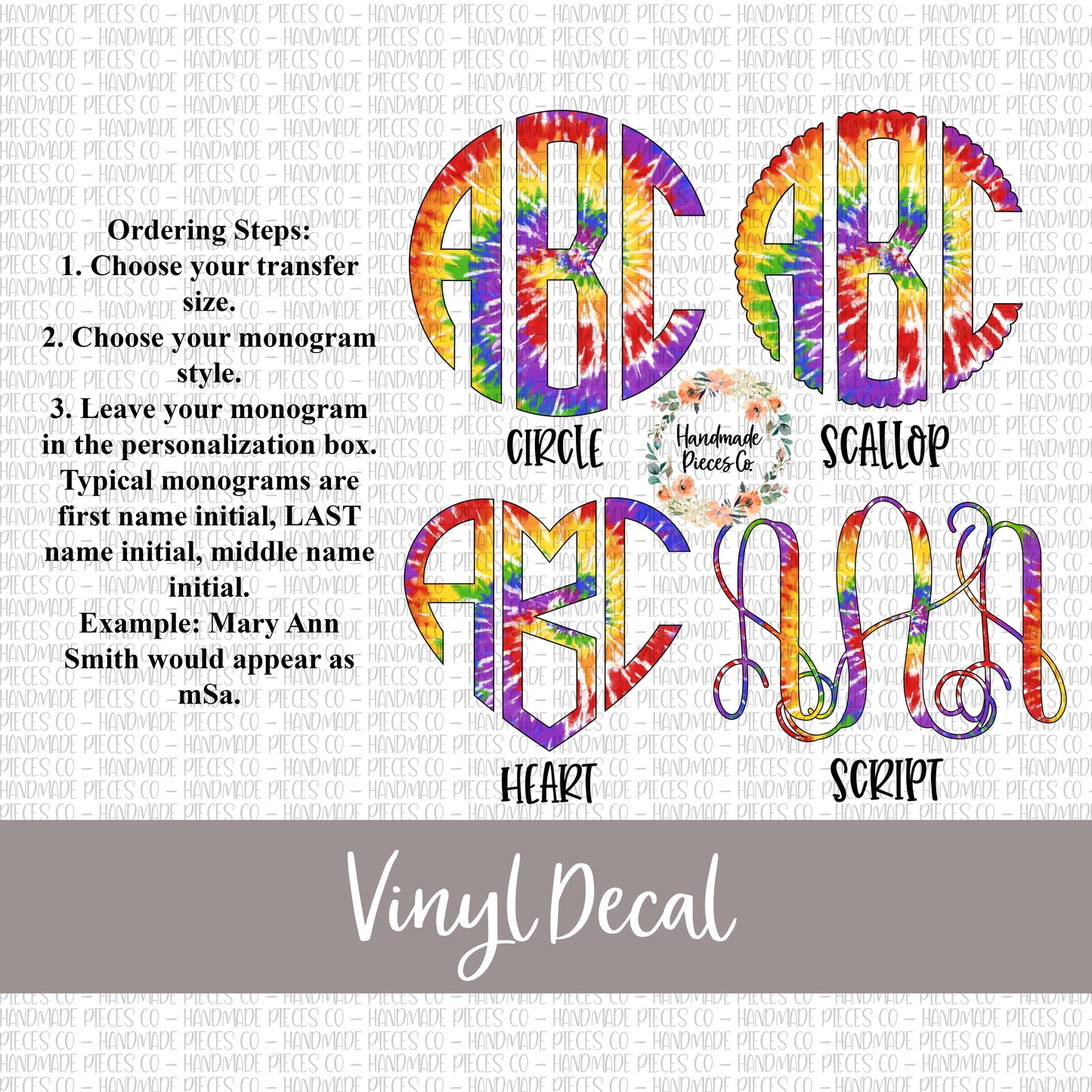 Tie Dye Monogram Vinyl Decal, Version 3