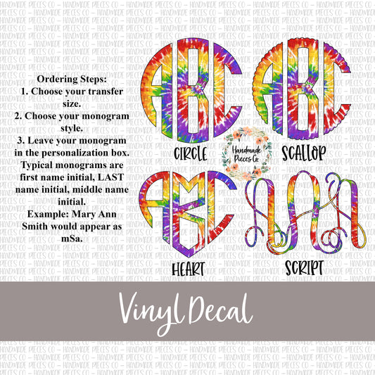 Tie Dye Monogram Vinyl Decal, Version 3