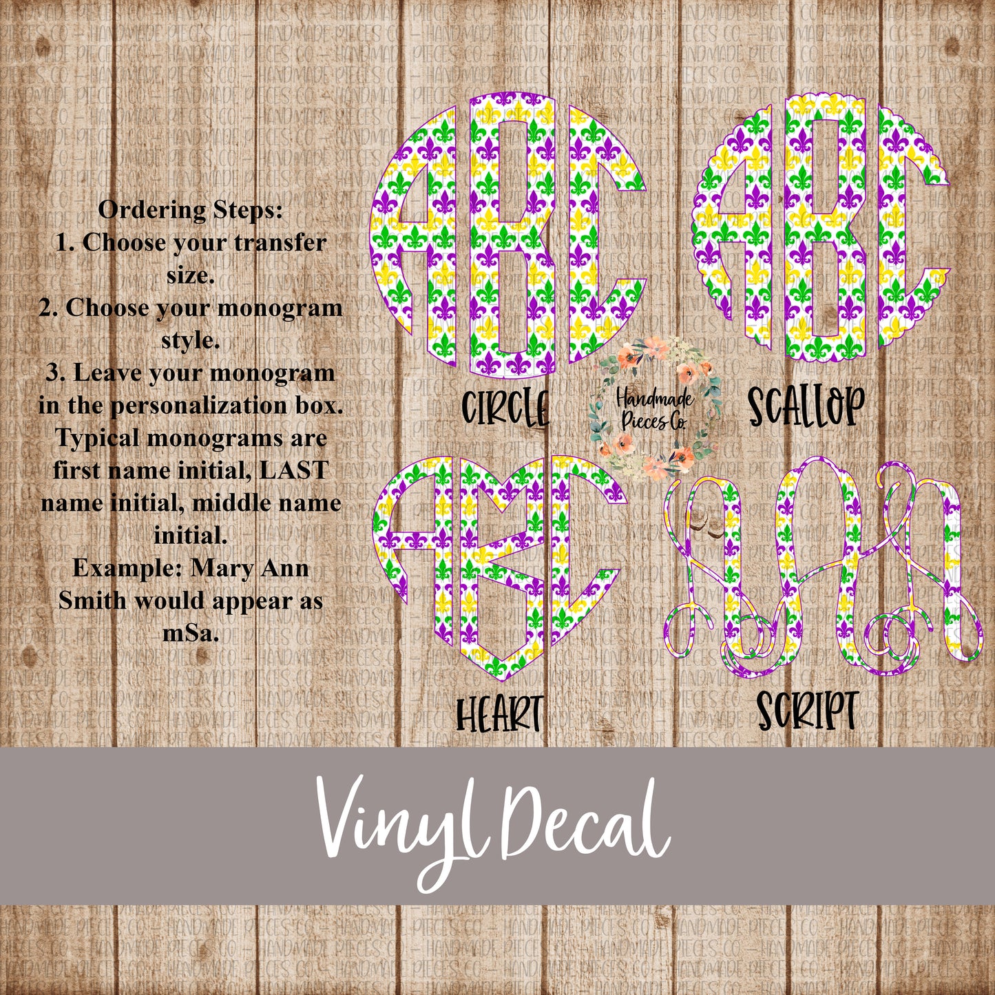 Mardi Gras Monogram Vinyl Decal, Plaid