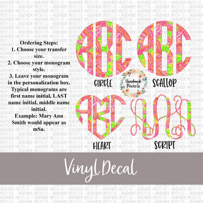 Tropical Beauty Monogram Vinyl Decal