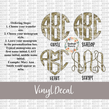 Camouflage Monogram Vinyl Decal, Desert Camo