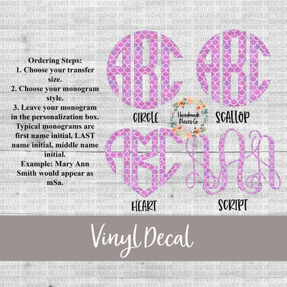 Mermaid Monogram Vinyl Decal, Pink Mermaid