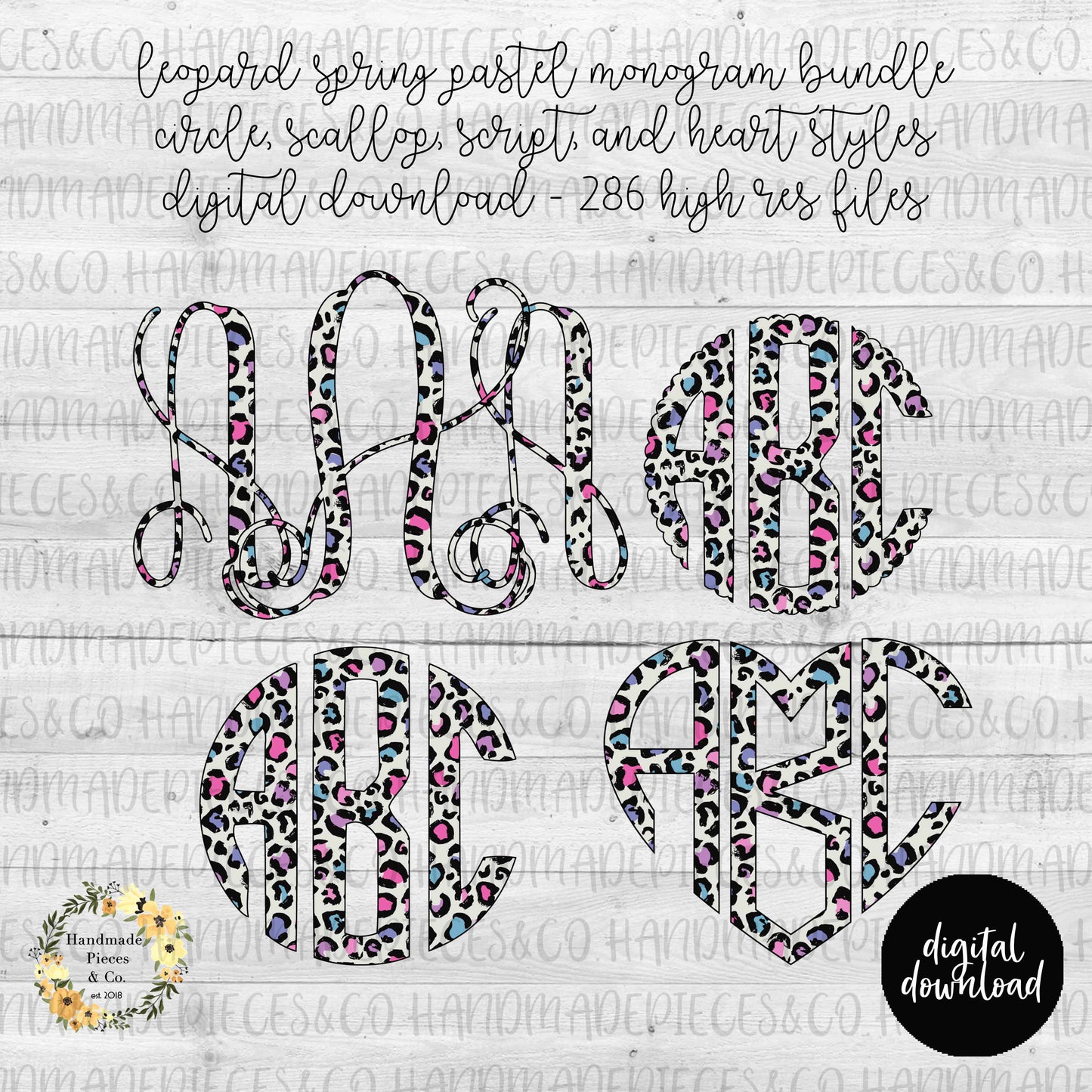 Leopard, Spring Pastel Monogram - Multiple Styles - Digital Download