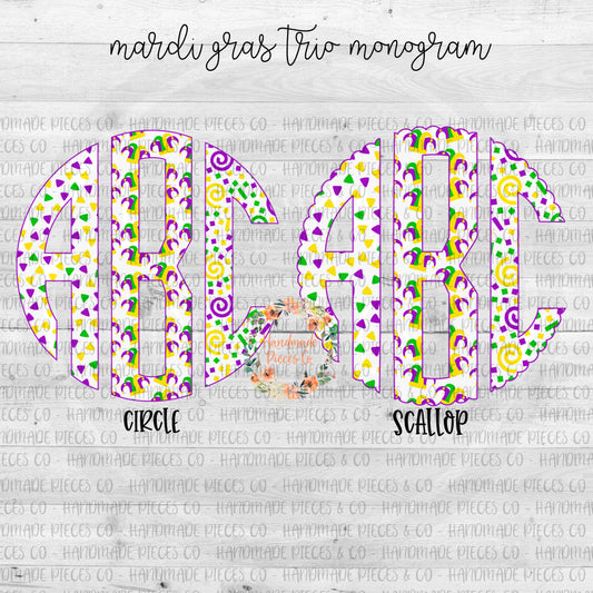 Mardi Gras Trio Monogram - Multiple Styles - Digital Download