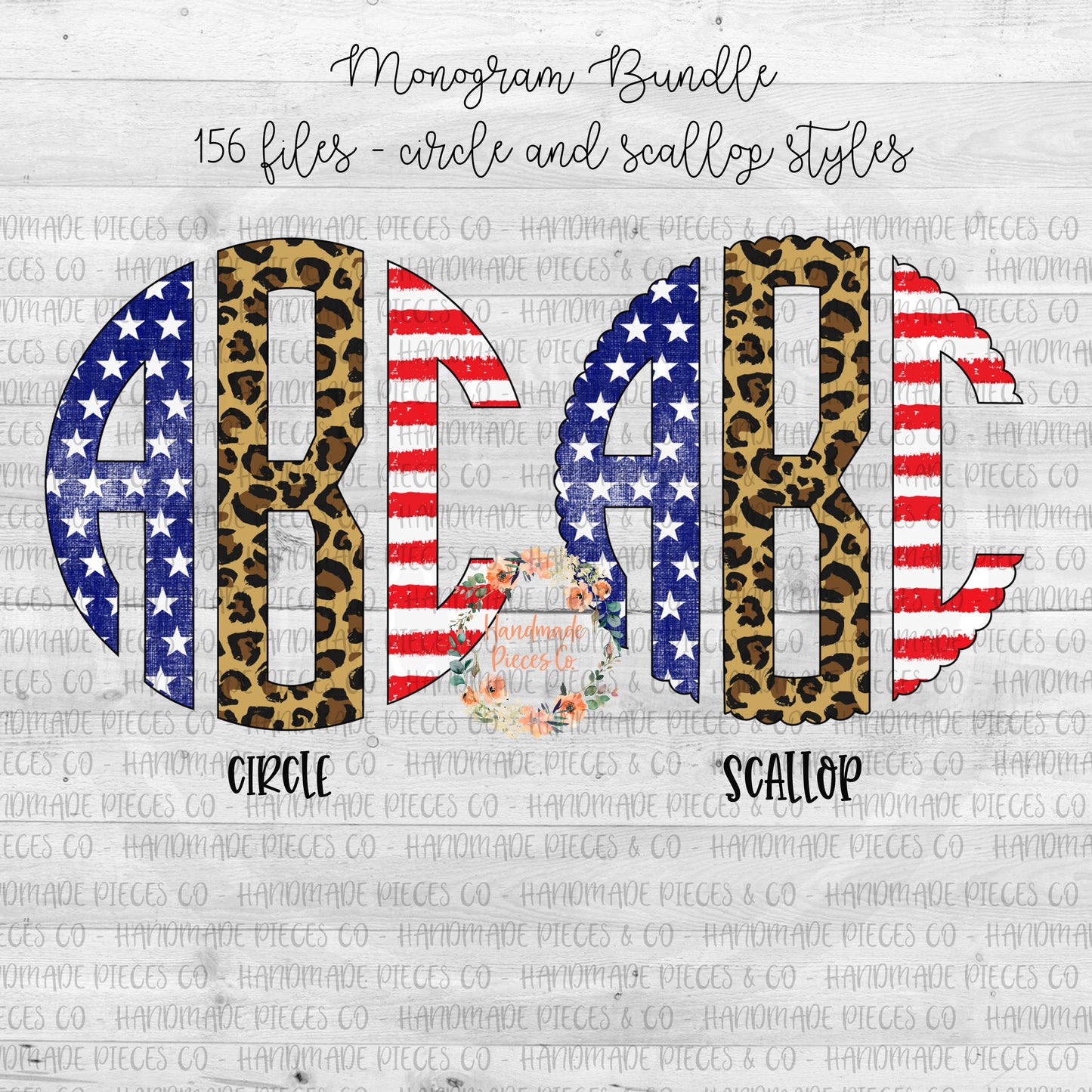 Patriotic Monogram, Stars Stripes & Leopard Trio - Multiple Styles - Digital Download