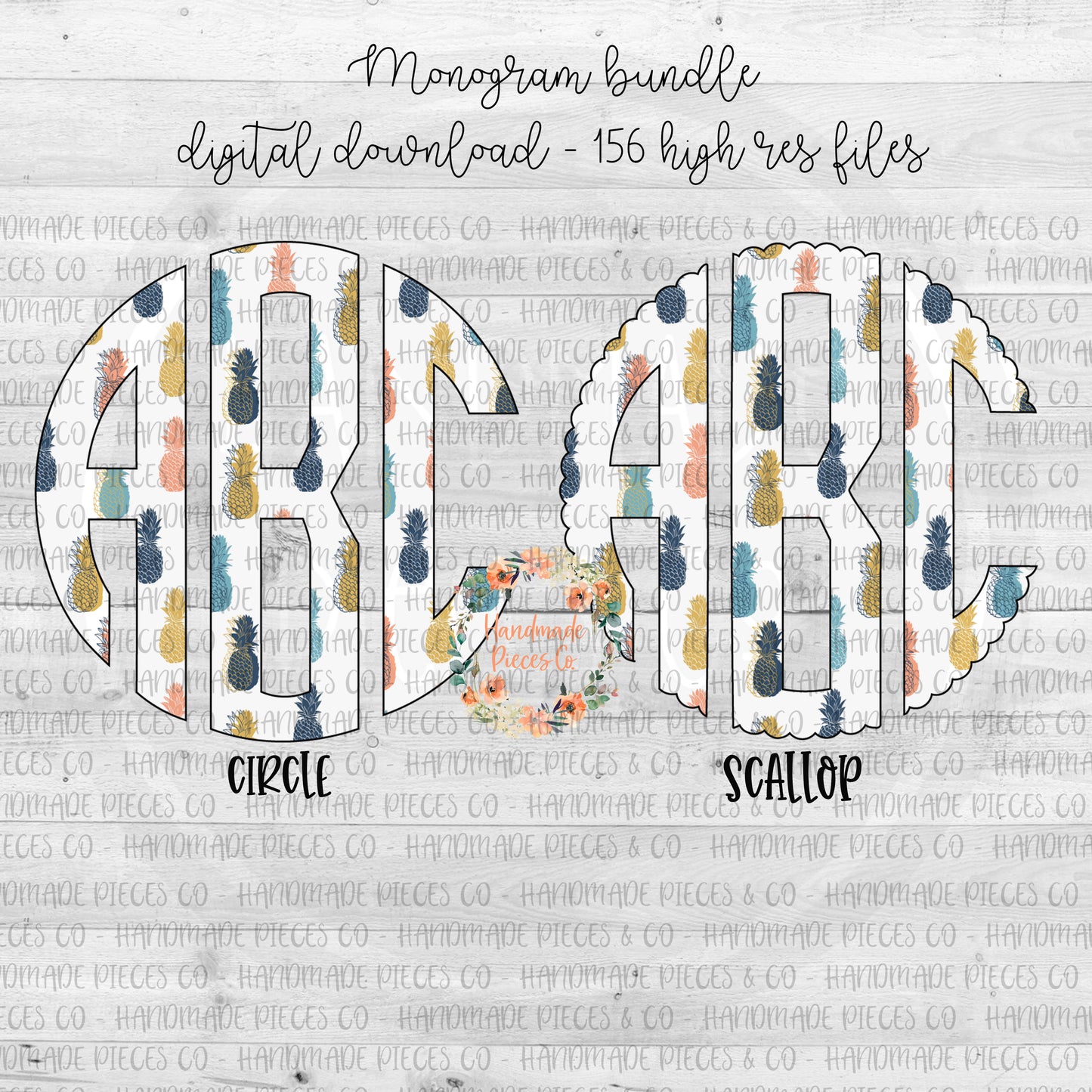 Pineapple Monogram, Multicolor - Multiple Styles - Digital Download