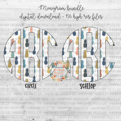 Pineapple Monogram, Multicolor - Multiple Styles - Digital Download