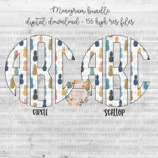 Pineapple Monogram, Multicolor - Multiple Styles - Digital Download