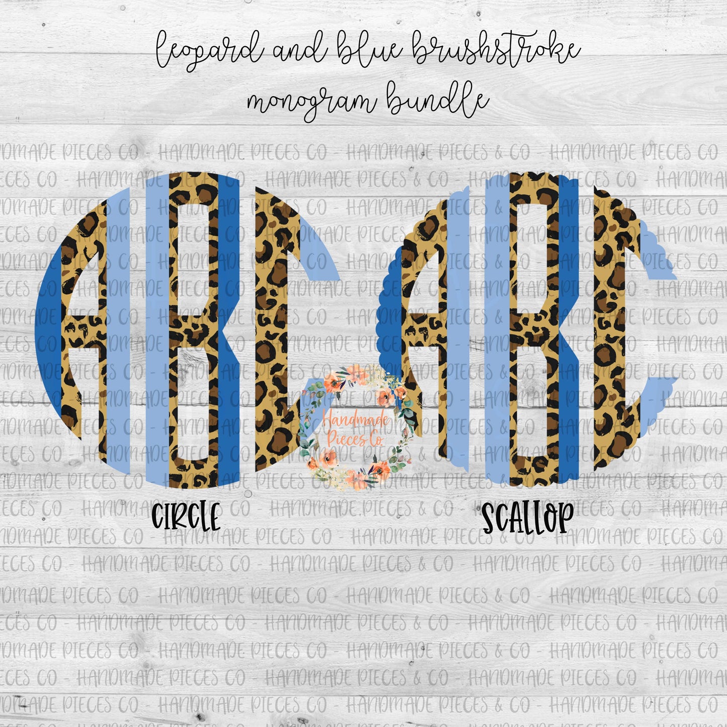 Leopard and Blue Brushstroke Monogram - Multiple Styles - Digital Download