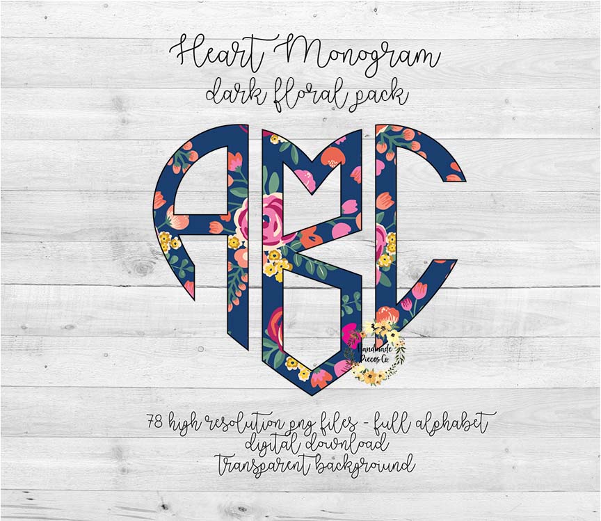 Dark Floral Monogram - Multiple Styles - Digital Download