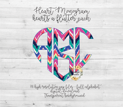 Hearts a Flutter Monogram - Multiple Styles - Digital Download