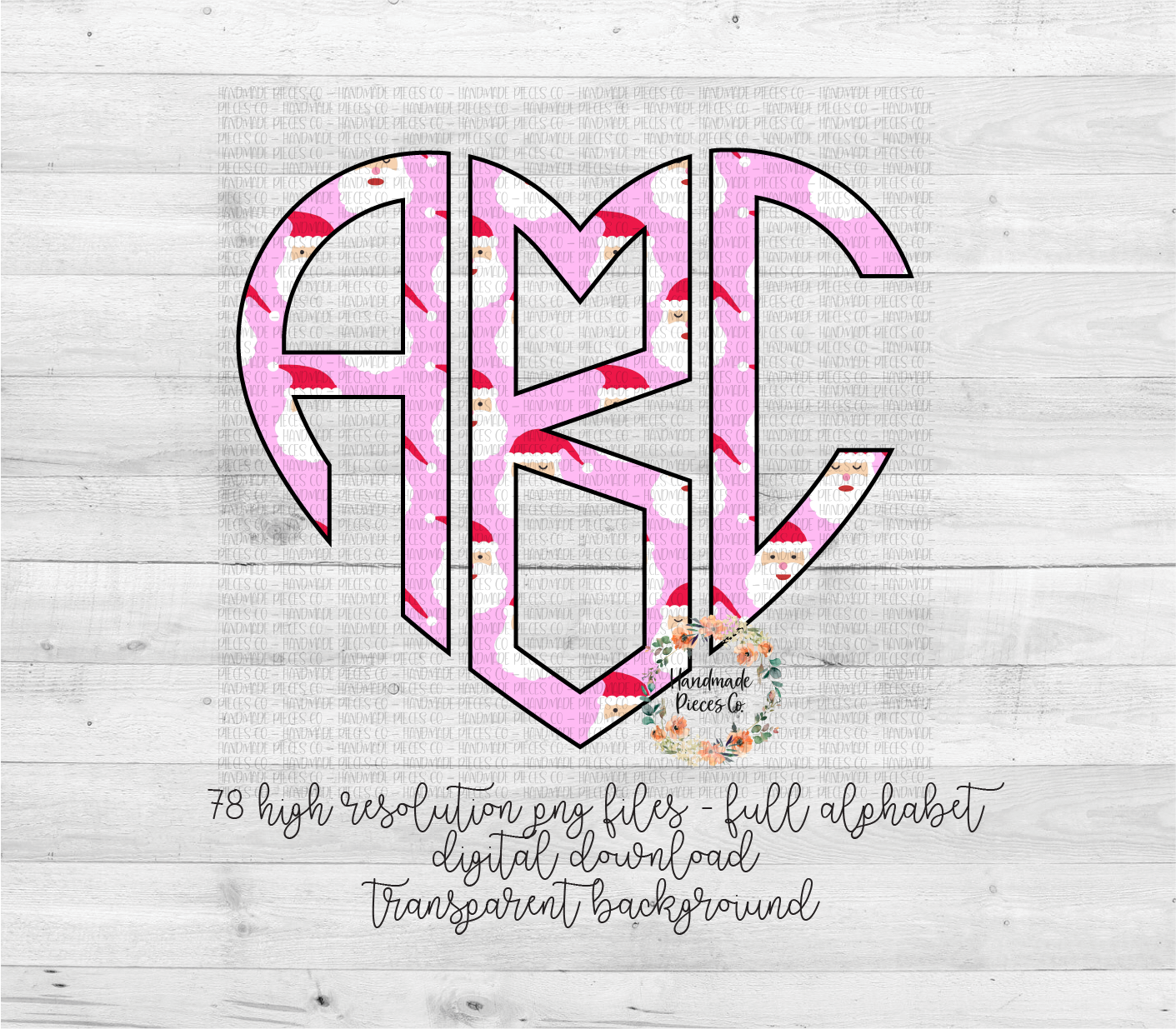 Santa Monogram, Pink - Multiple Styles - Digital Download